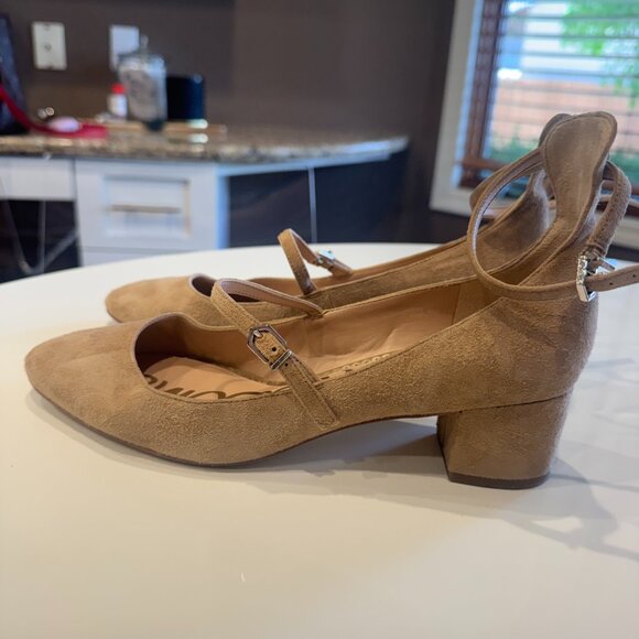 Sam Edelman Clover Suede Block Heel Ankle Strap Pumps size 8 - Picture 1 of 4